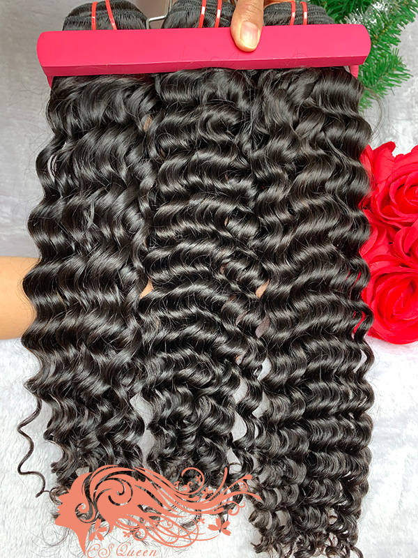 Csqueen 9A Deep Wave 10 Bundles Natural Black Color 100% Human Hair